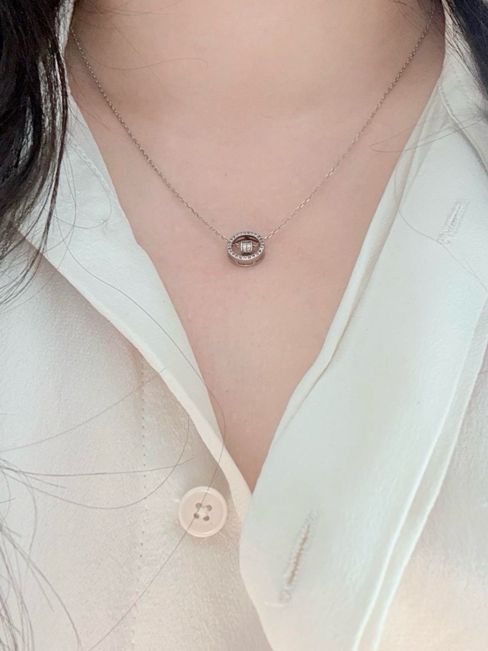 925 sterling silver dainty circle cubic zirconia necklace 16-18” adjustable